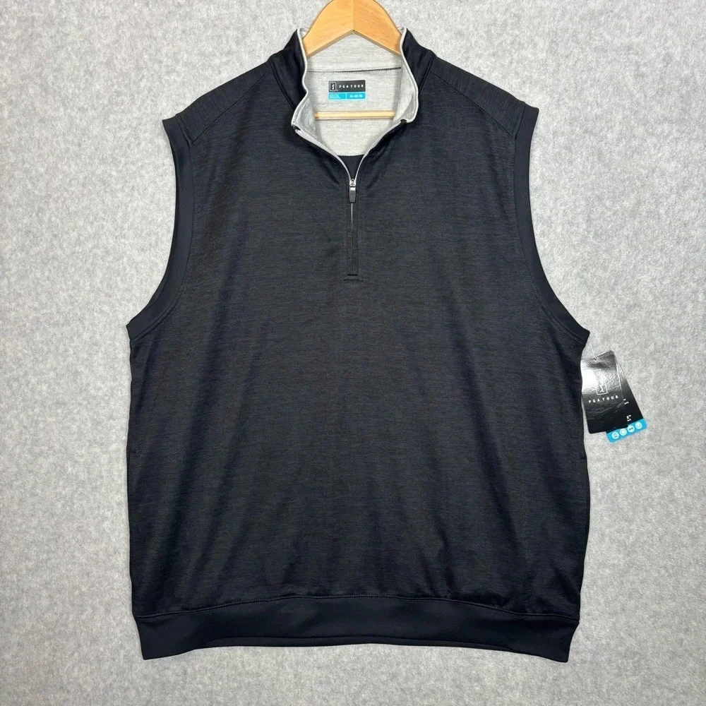 PGA Tour Golf 1/4 Zip Vest-Black/Heather Gray-Men Size XL